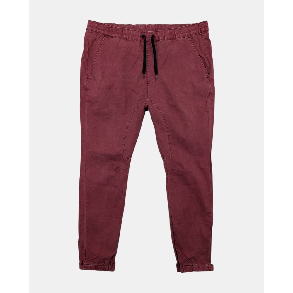 Bullhead Denim Co Skinny Jogger Pants Men's Large Burgundy Ankle Zip Stretch